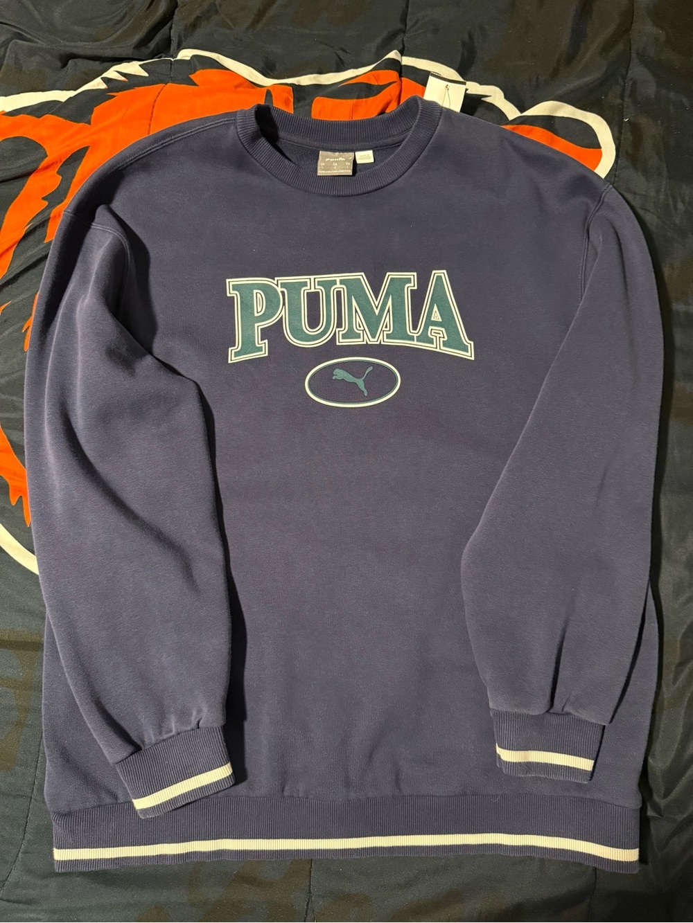 Puma Navy Crewneck Sweatshirt with Light Blue Logo